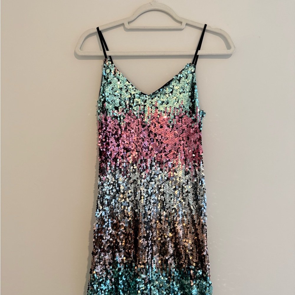 Express Sequin Dress with Green and Pink Accents